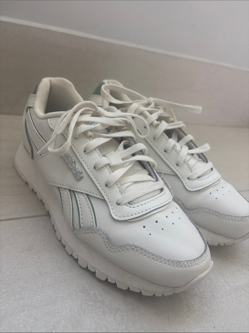 Reebok White Leather Sneakers with Mint Trim